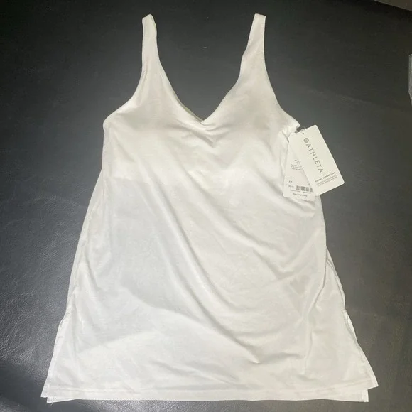 ATHLETA Essence Support Tank Top Removable Pads Side Slits Workout White Size Sm - Picture 5 of 9
